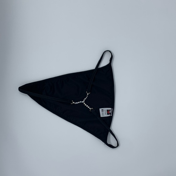 Vintage Black Satin Thong With Rhinestone Detail - Picture 4 of 4